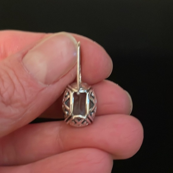 Silpada Sterling Silver Earrings, faceted Aqua Glass set in Filigree setting - Picture 3 of 5